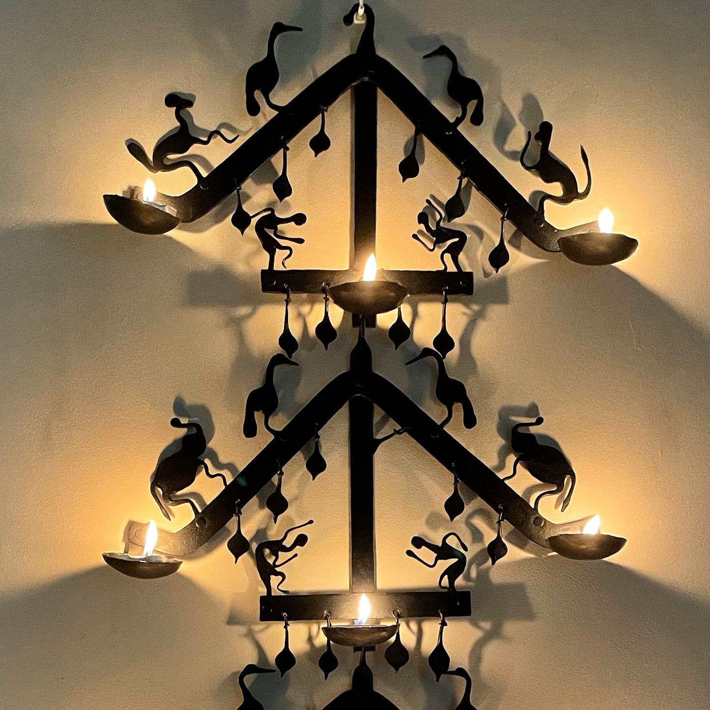 Handcrafted Bastar Iron Wall Hanging with T-Light Holders - Noor