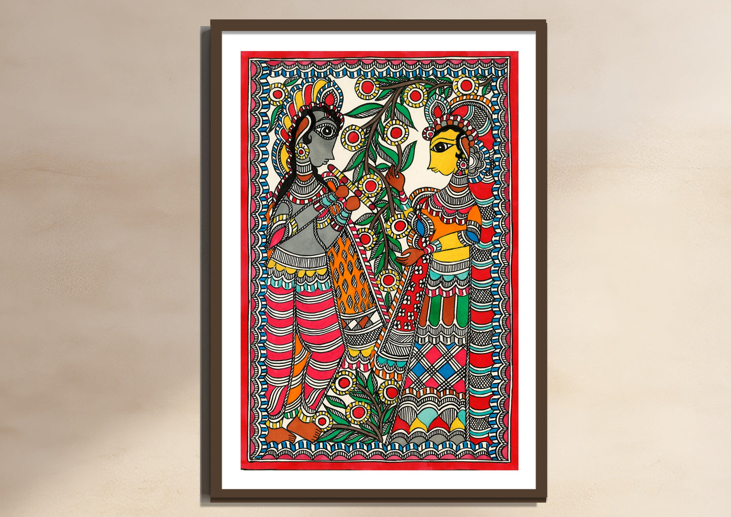 Radha Krishna Madhubani Art Print