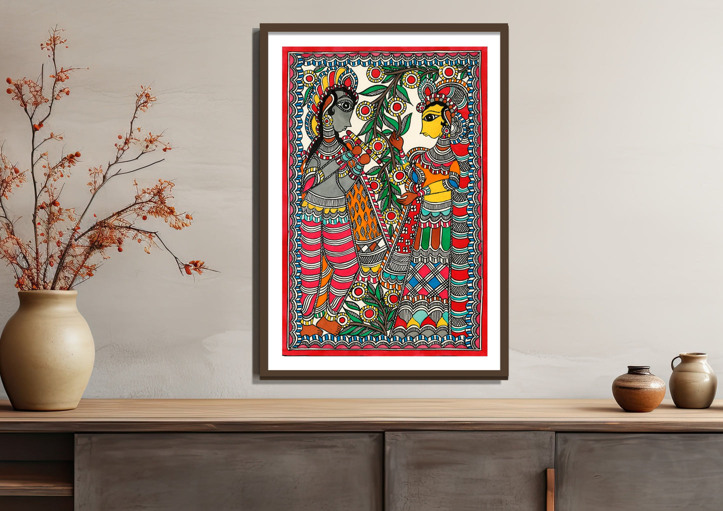 Radha Krishna Madhubani Art Print