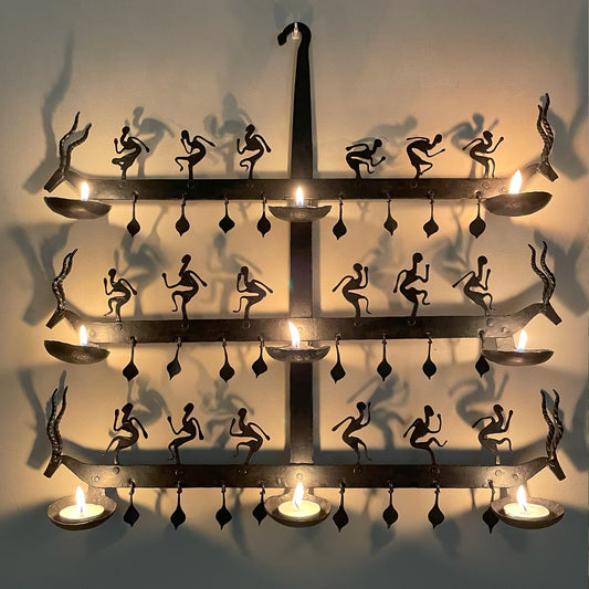 Handcrafted Bastar Iron Wall Hanging with T-Light Holders - Chiraag